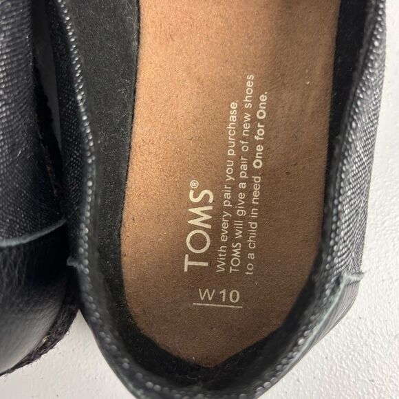 Toms Womens 10 Black Gray Chambray Canvas Slip-On Open Toe Sandals Lagenlook - Picture 10 of 11